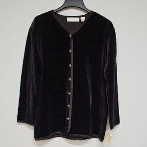 Dana Buchman Brown Velour Top Button Up Jacket Size Medium